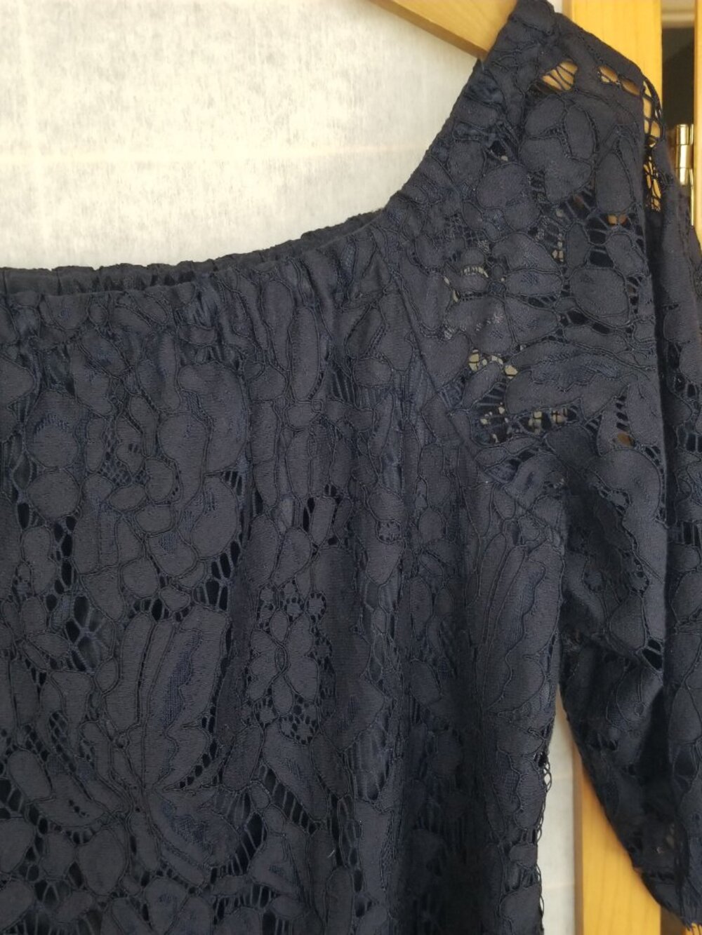 Do+Be Navy Blue Mini Dress Size Small Lace Off-Shoulder Lined - Picture 4 of 11